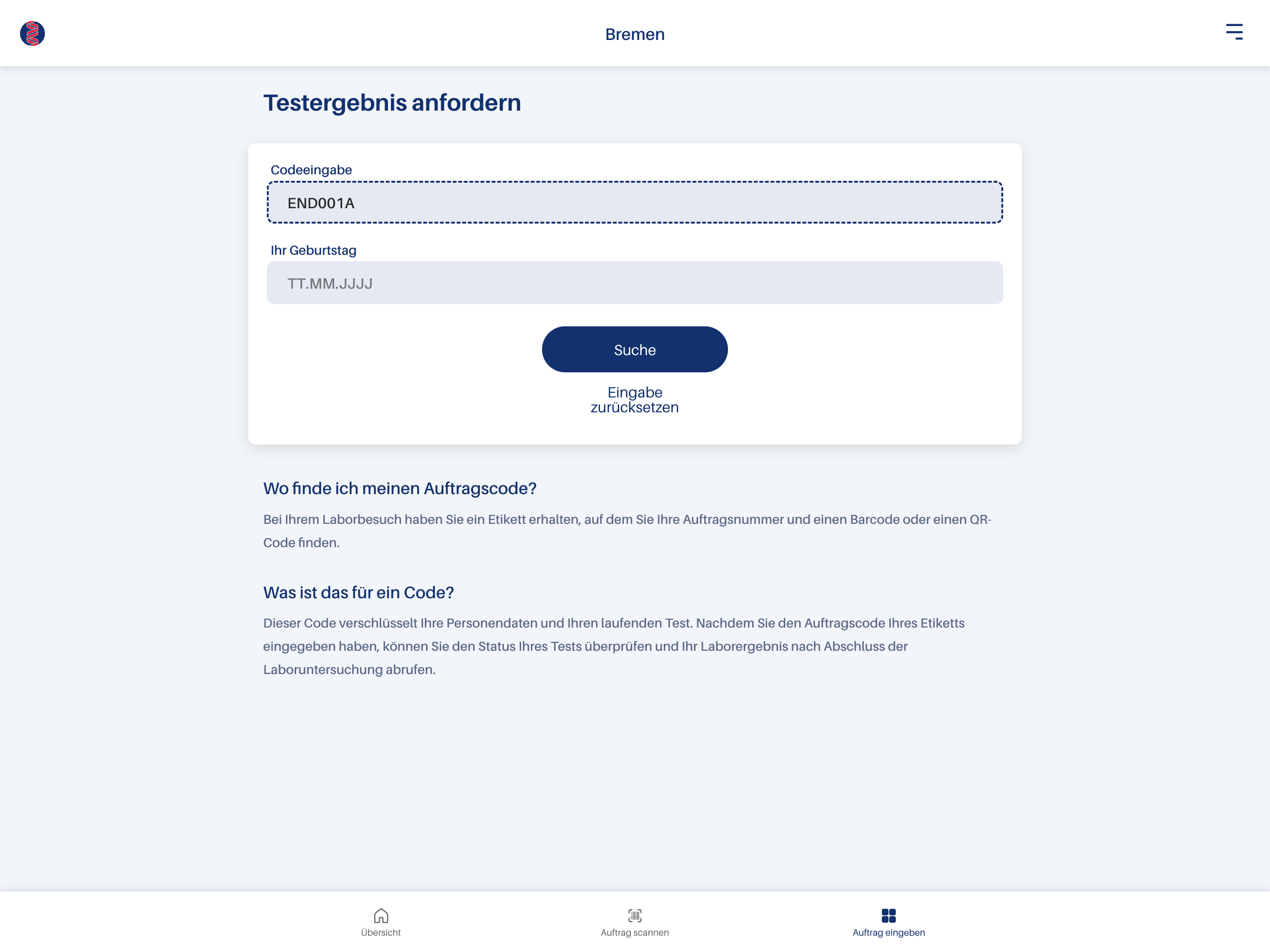 Beispiel Patienten App Testergebnis