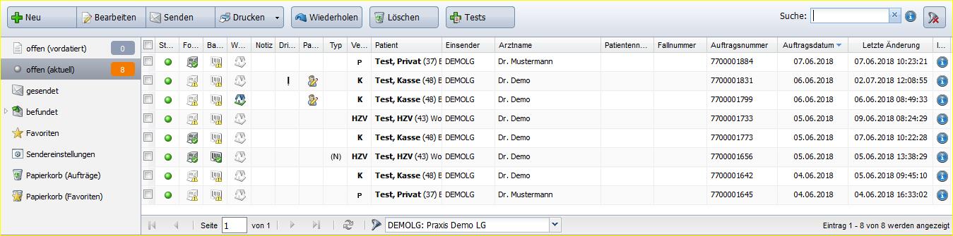 Tabelle mit mehreren Zeilen und Spalten, die Informationen zu Dokumenten enthält, einschließlich Titel, Autor und Erstellungsdatum.